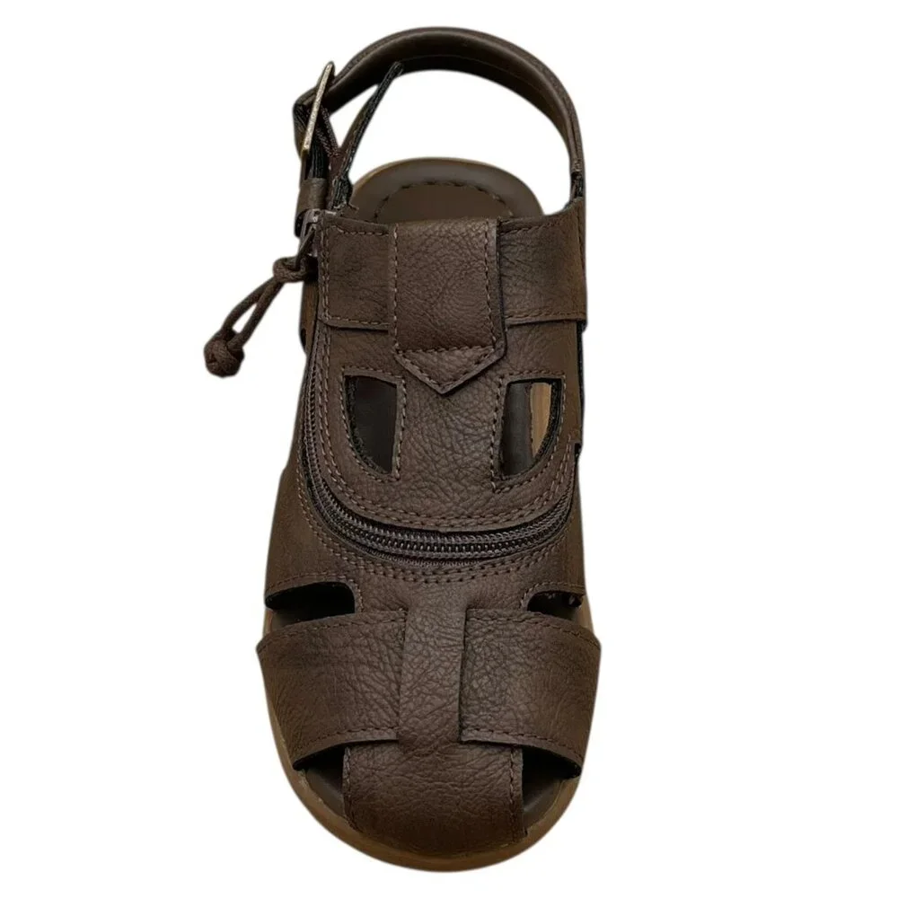 BILLY Youth Boys Girls‎ Slip-on Sandal Size 2Y Brown Fisherman Full-Zip Closure